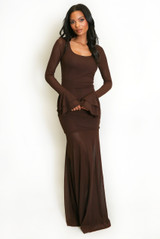 Flare Cuff Mesh Maxi Dress