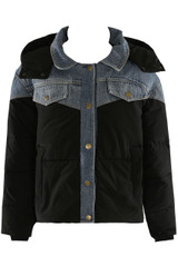 Denim Detail Puffer Jacket  Denim Detail Puffer Jacket