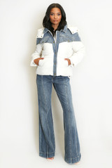 Denim Detail Puffer Jacket  Denim Detail Puffer Jacket
