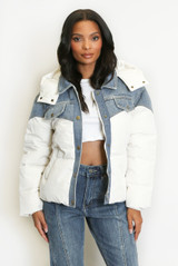 Denim Detail Puffer Jacket  Denim Detail Puffer Jacket