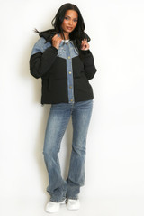 Denim Detail Puffer Jacket  Denim Detail Puffer Jacket