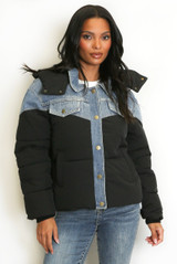 Denim Detail Puffer Jacket  Denim Detail Puffer Jacket