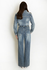 Vintage Denim Cropped Jacket And Wide Leg Jeans Set Vintage Denim Cropped Jacket And Wide Leg Jeans Set