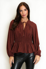 Pleated Detail Peplum Blouse 