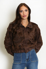 Floral Applique Faux Suede Jacket