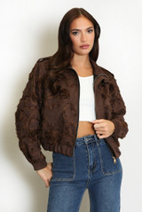 Floral Applique Faux Suede Jacket