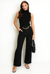 Chain Trim High Waist Wide Leg Trouser Chain Trim High Waist Wide Leg Trouser
