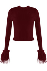 Fur Cuff Fine Knit Ribbed Jumper