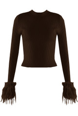 Fur Cuff Fine Knit Ribbed Jumper