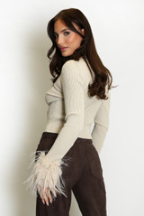 Fur Cuff Fine Knit Ribbed Jumper