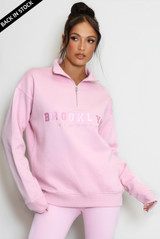 Brooklyn Slogan Half Zip Relaxed Sweatshirt  Brooklyn Slogan Half Zip Relaxed Sweatshirt