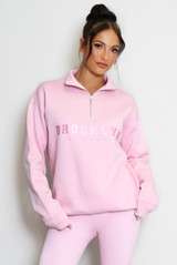 Brooklyn Slogan Half Zip Relaxed Sweatshirt  Brooklyn Slogan Half Zip Relaxed Sweatshirt
