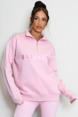 Brooklyn Slogan Half Zip Relaxed Sweatshirt 