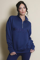 Brooklyn Slogan Half Zip Relaxed Sweatshirt  Brooklyn Slogan Half Zip Relaxed Sweatshirt