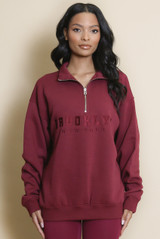 Brooklyn Slogan Half Zip Relaxed Sweatshirt  Brooklyn Slogan Half Zip Relaxed Sweatshirt