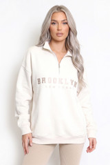 Brooklyn Slogan Half Zip Relaxed Sweatshirt 