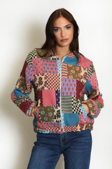 Burgundy Patchwork Bomber Jacket