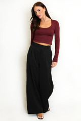 Tailored Box Pleat Wide Leg Trousers