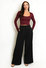 Tailored Box Pleat Wide Leg Trousers