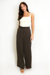 Tailored Box Pleat Wide Leg Trousers