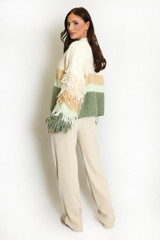 Bold Stripe Tassel Sleeve Cardigan