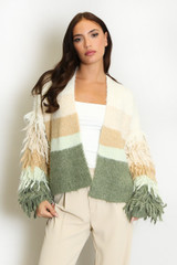 Bold Stripe Tassel Sleeve Cardigan