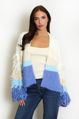Bold Stripe Tassel Sleeve Cardigan
