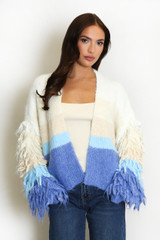 Bold Stripe Tassel Sleeve Cardigan