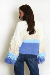 Bold Stripe Tassel Sleeve Cardigan