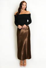 Polka Dot Satin Midi Skirt