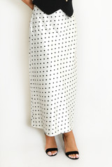 Polka Dot Satin Midi Skirt