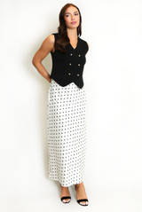 Polka Dot Satin Midi Skirt
