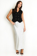 Polka Dot Satin Midi Skirt