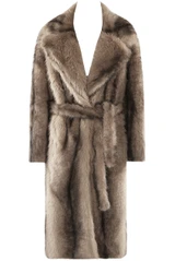 Vintage Look Faux Fur Belted Long Coat
