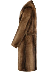 Vintage Look Faux Fur Belted Long Coat