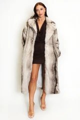 Vintage Look Faux Fur Belted Long Coat