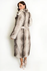 Vintage Look Faux Fur Belted Long Coat
