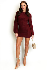 Textured Side Gathered Mini Dress