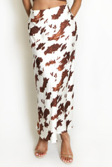 Cow Print Bias Midi Skirt