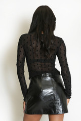 Polka Dot Mesh Long Sleeve Top