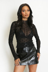 Polka Dot Mesh Long Sleeve Top