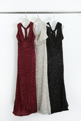 Sequin Plunge Halter Neck Maxi Dress