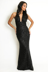 Sequin Plunge Halter Neck Maxi Dress