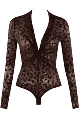 Leopard Mesh Twist Front Bodysuit
