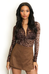 Leopard Mesh Twist Front Bodysuit