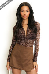 Leopard Mesh Twist Front Bodysuit