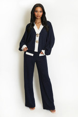Lurex Contrast Cardigan And Trouser Set