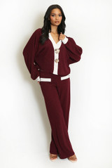 Lurex Contrast Cardigan And Trouser Set
