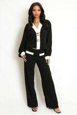 Lurex Contrast Cardigan And Trouser Set