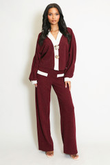 Lurex Contrast Cardigan And Trouser Set